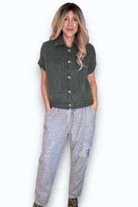 Collar Mohair Blend Vest Moss
