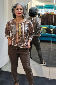 Lilliano: Mixed Print Top Brown