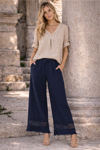 Lilliano: Wide Leg Lace Pants Navy