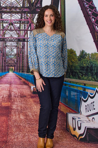 8: Albi Contrast V Neck Blouse Blue