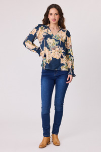 Rose Peasant Top Blue
