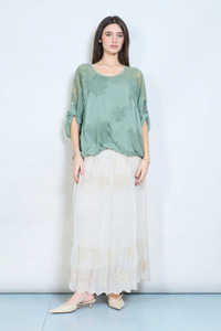 Floral Embroidery Top Khaki