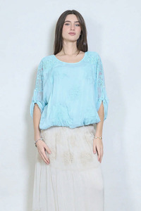 Floral Embroidery Top Blue