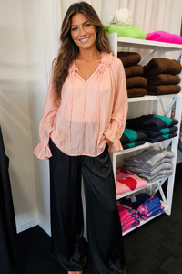 Tencel/Silk Pleat Sleeve Top Peach