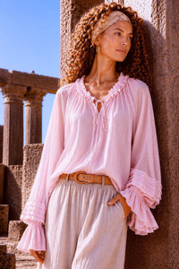 Tencel/Silk Pleat Sleeve Top Pink