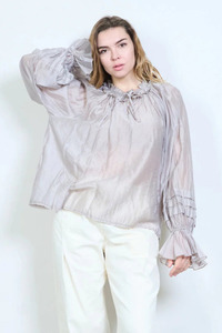 Tencel/Silk Pleat Sleeve Top Taupe