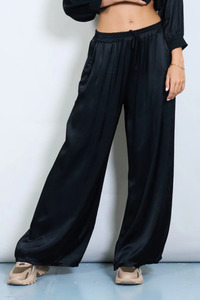 Wide Leg Satin Pants Black