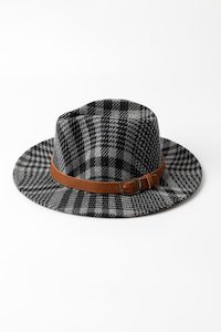Plaid Fedora Charcoal With Tan PU Strap