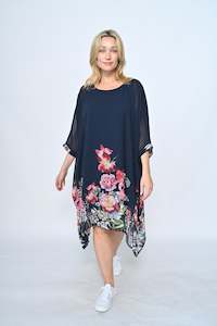 Dresses 1: Floral Chiffon Dress | Navy