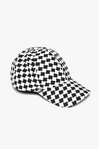 Hats 1: Black & White Diamond Cap with Gold Lurex