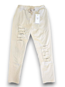 Pants: Light Beige Plain Ripped Pants