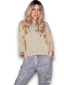 Tops 1: Gold Glitter Crew Boxy Sleeve Knit