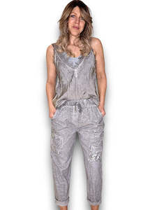 Pants: Light Grey Diamond Pkt Linen/Cotton Pant