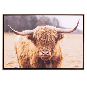 Wall Art: Rustic Meadow Highland Cow Framed Canvas 94x64