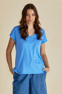 Tops 1: Tracy V Neck Cotton Tee Powderblue