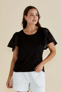 Tops 1: Lottie Embroidered Cotton Tee Black