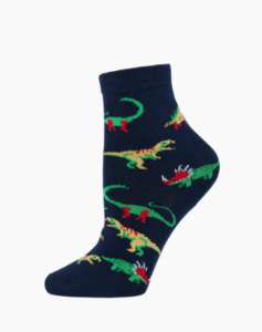 Socks: KIDS DINOSAUR BAMBOO SOCKS - NAVY / Small 4-6