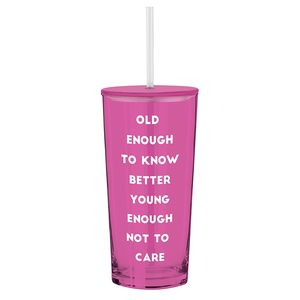 Glass Tumbler W/Straw - Old Enough