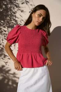 AMONG THE BRAVE REQUITE DITSY GINGHAM SHIRRED BODY TOP