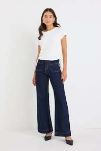 ATB ZOEY INDIGO PETITE HIG RISE WIDE LEG POCKET JEAN