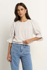 Ivy Jack: IVY + JACK LOVELY CHOCOLATE STRIPED SHIRRED BACK SS TOP