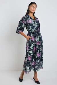 IVY + JACK STUDIO FLORAL BALLOON MIDI SHIRT DRESS