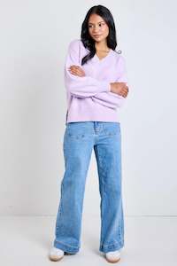IVY + JACK DUSTY LILAC V NECK KNIT JUMPER