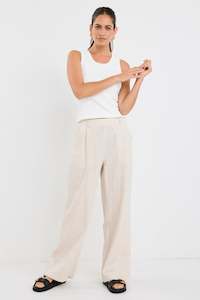 AMONG THE BRAVE SHELTER LINEN VISCOSE FLAT FRONT WIDE LEG PANTS