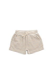 Jamie Kay: JAMIE KAY PIMA COTTON WESLEY SHORT- SLIM STRIPE BRIOCHE/CLOUD