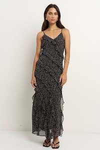 GEORGIA MAE POLKA DOT BIAS RUFFLE SLIP MAXI DRESS