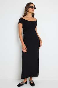 Georgia Mae: GEORGIA MAE ALFA RIB OFF SHOULDER SS MIDI DRESS