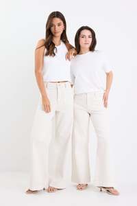 AMONG THE BRAVE ZOEY ECRU HIGH RISE WIDE LEG POCKET JEAN