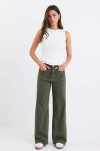 AMONG THE BRAVE ZOEY DARK KHAKI HIGH ROSE WIDE LEG JEAN