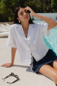 Womens: STORIES BE TOLD FASTEN LINEN TIE FRONT TOP