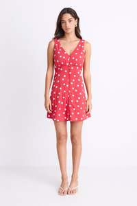 AMONG THE BRAVE ALLORA POPPY POLKA DOT BUTTON FRONT MINI DRESS