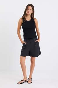 Womens: STORIES BE TOLD LITERAL BLACK LINEN PLEAT FRONT SHORTS