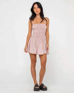 Rusty: RUSTY MIMI SMOCKED STRIPE MINI DRESS