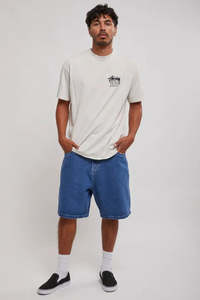 Rusty: RUSTY FLIP DADDY TAPELESS JORT - MIDDY BLUE