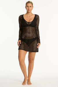 Sea Level: SEA LEVEL CASTAWAY MESH COVER UP BLACK