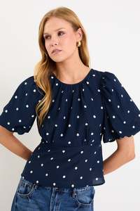 STORIES BE TOLD FINALI POLKA DOT BUBBLE SLEEVE TOP