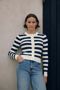 Huffer: HUFFER CLASSIC STRIPE KNIT CARDI