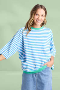 Elm Mazie Stripe Ringer Sweat Azure White Stripe Gumdrop Bands