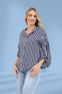 Moss Bronte Shirt Navy Stripe