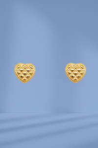 Stella and Gemma Quilted Heart Stud Earrings Gold