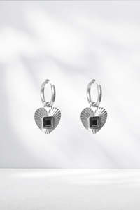 Earrings: Antler Midnight Embrace Fluted Heart Earrings Silver