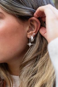 Earrings: Antler Stella Star Huggie Earrings Silver