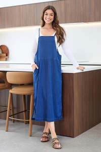 Freez Stretch Denim Apron Dress Blue