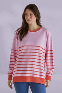 Betty Basics Easy Crew Sweat Pink Orange Stripe
