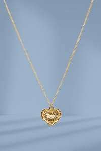 Stella Gemma: Stella and Gemma Fine Chain Necklace with Textured Heart Pendant Gold