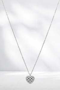 Stella and Gemma Quilted Heart Necklace Silver